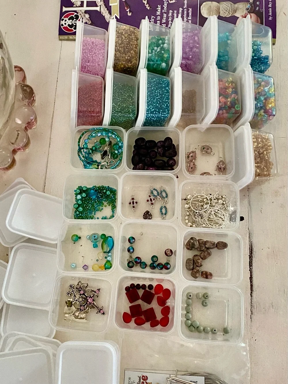Clear Plastic Stackable Bead Storage Containers with assorted beads